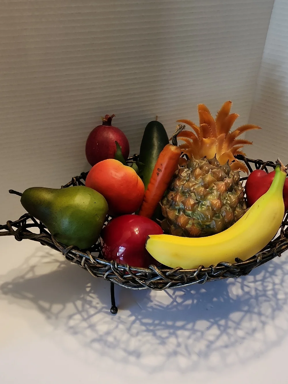Decorative Fruit Basket. Bronze Colored, Made Of Metal And Vines With 3 Legs